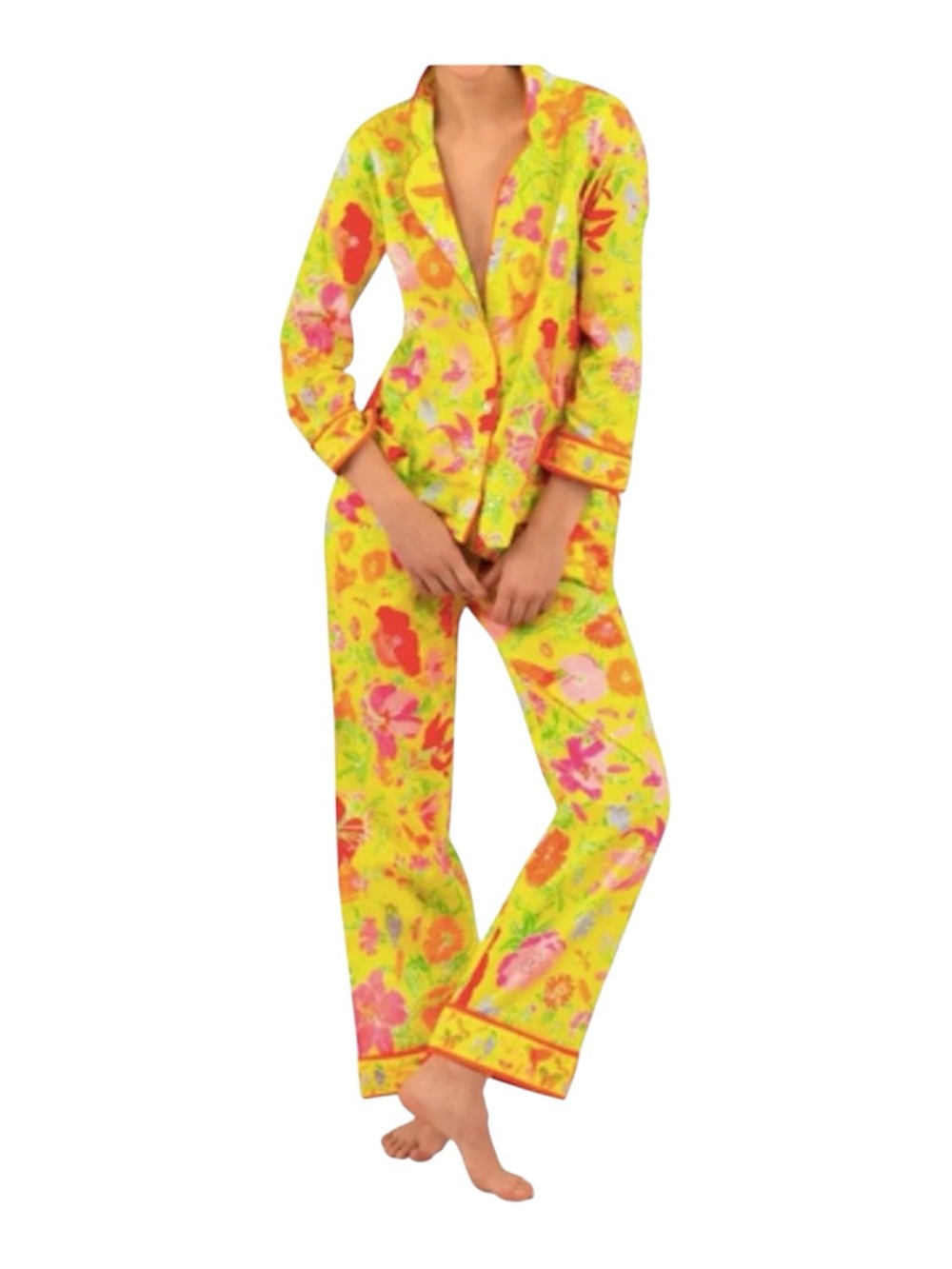 Gretchen Scott Diva Floral/Bird PJ Lounge Set Yellow Multicolored Size L/XL